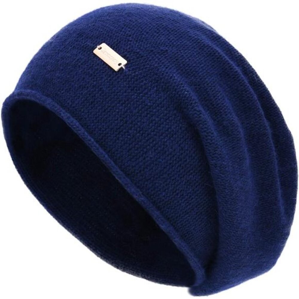 Cashmere Slouchy Knit Beanie Hat for Women Navy